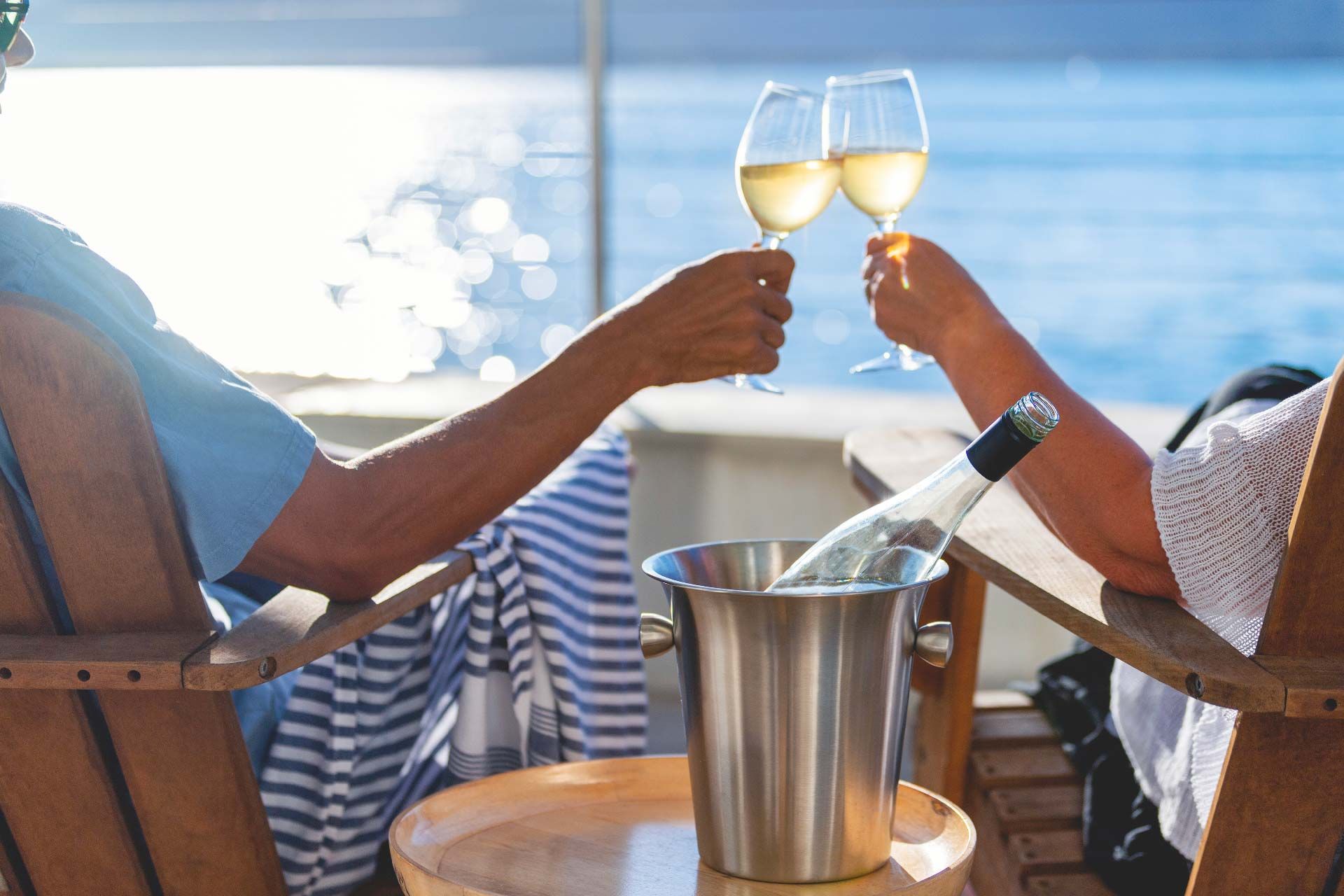 Sunset terrace with champagne